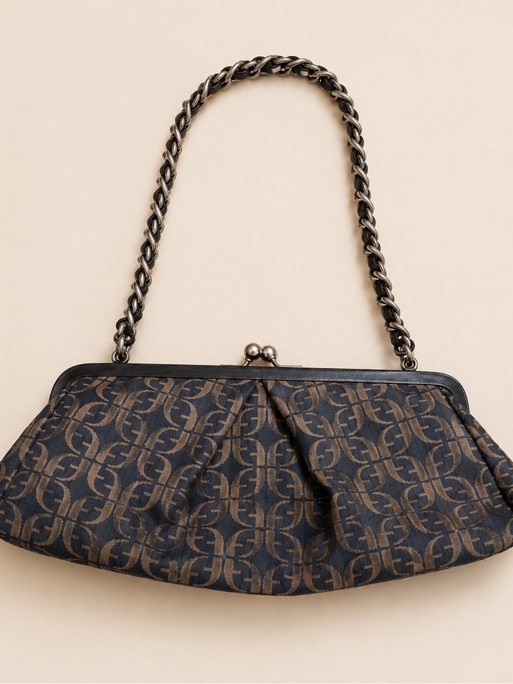 Circa 2005–2008 Fossil Vintage Monogram Kiss Lock Clutch Shoulder Bag